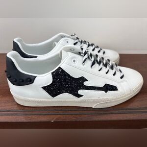 ZARA MAN Black Glitter Guitar Studded White Sneakers Shoes Mens SZ 43 / US 10